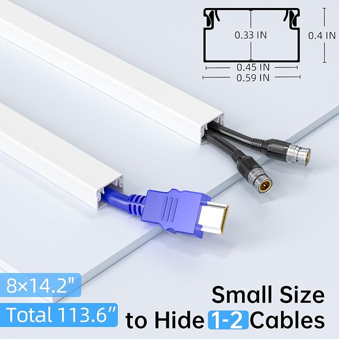 Delamu 113.6in Cord Hider, Cord Covers for 1-2 Wire, Paintable Cable Hider, Wire Covers for Cords on Wall, Wire Hiders for TV on Wall, Cable Cover Cable Management, W0.59in H0.40in - Image 2