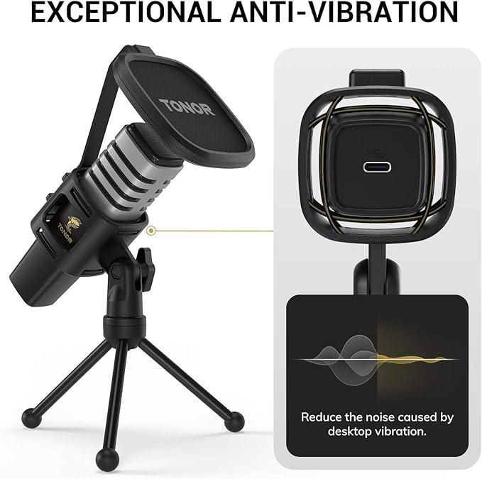 TONOR USB Microphone for PC, Cardioid Condenser Computer Mic with Tripod Stand, Pop Filter, Shock Mount for Gaming, Streaming, Podcasting, YouTube - Image 4