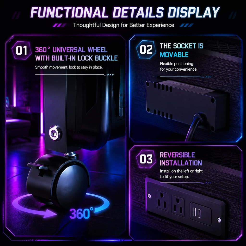FANXIYQ Computer Tower Stand with Charging Station, Rolling PC Cart, Black - Image 6