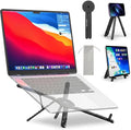Adjustable Laptop Stand for Desk with Magnetic Phone Holder, MagSafe Compatible Portable Foldable Computer Riser for MacBook, iPhone, iPad, Tablet - Perfect for Office, Home, Traveling (black) by MAKECATCH