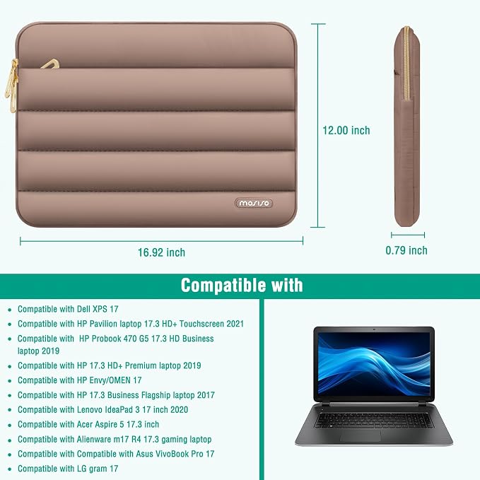 MOSISO Laptop Case 17.3 inch,17-17.3 inch Puffy Laptop Sleeve Carrying Case | Compatible with Dell XPS/HP Pavilion/Ideapad/Acer/Alienware/HP Omen, Polyester Horizontal Bag with Small Case, Brown - Image 9