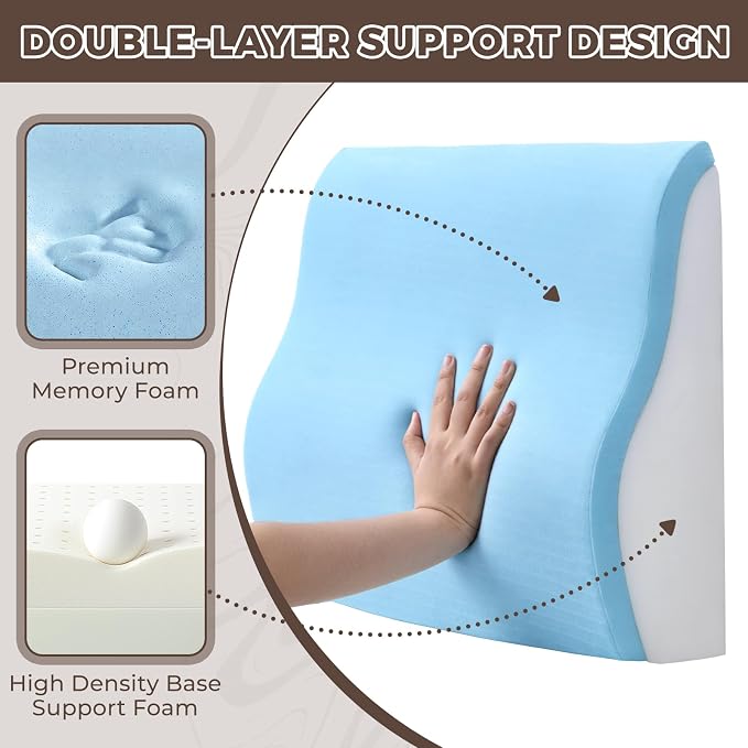 Lumbar Support Pillow for Recliner Chair/Accent Chair/Couch, Washable Cover | Large Memory Foam Back Support Cushion for Elderly, Ergonomic Backrest Pillow for Back Rest/Pain Relief/Reading, Gray - Image 4