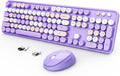 SkyGive Wireless Keyboard and Mouse Combo, Ergonomic Full Size Typewriter Retro Round Keycaps Keyboard, Compatible with Windows, PC, Perfer for Home and Office Keyboards (Lavender Purple by SkyGive