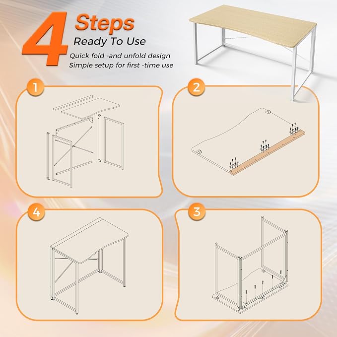 Huuger Folding Desk for Small Spaces, 39.4 Inch Foldable Computer Table | Easy Assembly, Small Writing Work Office Computer Desk, for Home Office, Study, Bedroom, Dorm, Space Saving, Oak - Image 9