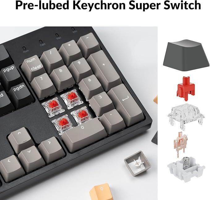 Keychron C2 Pro Wired Custom Mechanical Keyboard Full Size Layout QMK/VIA Programmable Macro White Backlit with Linear Red Switch OEM Profile Double-Shot PBT Keycaps for Mac Windows Linux - Image 6