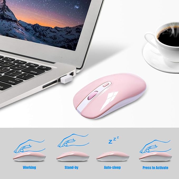 cimetech Wireless Keyboard and Mouse Combo, Compact Full Size Wireless Keyboard and Mouse Set 2.4G Ultra-Thin Sleek Design for Windows, Computer, Desktop, PC, Notebook, Laptop - Pink - Image 4