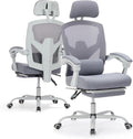 Ergonomic Office Chair with Footrest, Computer Gaming Chair | Adjustable Headrest, Lumbar Support, Swivel Reclining, Padded Armrest, Mesh High Back, Home Desk Work Study, Grey by HAPPYMONTLLC