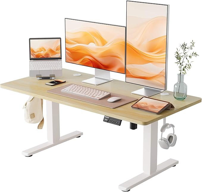YIHAYO Low Height Adjustable Desk, Lifts 18.1-28.3 Inches, Electric Standing Desk for Short People, 48 x 24 Inches Computer Table with Splice Board for Home Office, Natural by YIHAYO