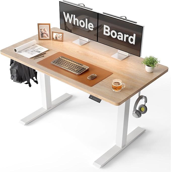 CubiCubi 48 x 24 Large One-Piece Electric Adjustable Standing Desk, Maple | Height Adjustable Electric Computer Home Office Sit Stand up Workstation, with Memory Presets, Headphone Hook by CubiCubi