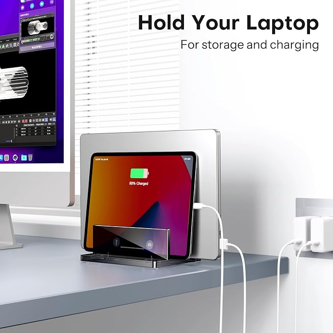 OMOTON Vertical Laptop Stand, Black Acrylic Dual Holder for MacBook Gaming | Adjustable Width 0.43-1.38", Black Acrylic Dual Slot Stand for Desk, Compatible with MacBook Pro/Air HP Gaming up to 17" - Image 7