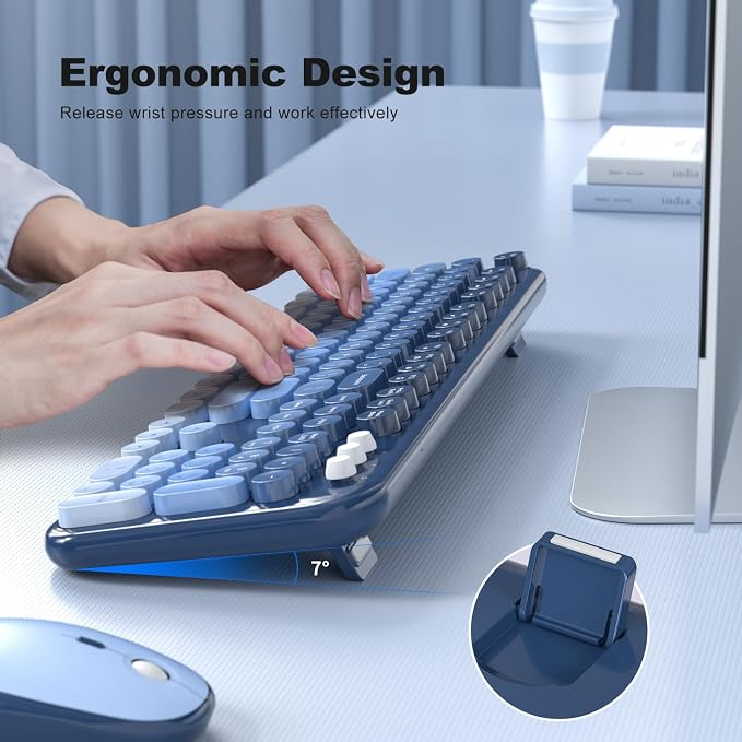MOFII Wireless Keyboard and Mouse Combo,2.4G Typewriter Keyboard Quiet Mice | Retro Full Size Computer Keyboards, Cute Mouse, USB Dongle Plug and Play, for PC,Laptop,Desktop,Windows (Sea Blue Gradient) - Image 4