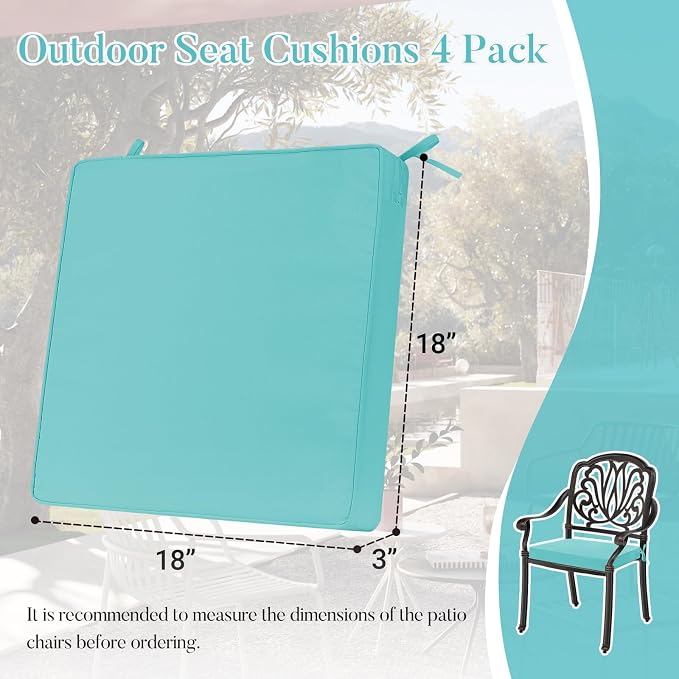 Basic Beyond Outdoor Chair Cushions for Patio Furniture, Waterproof Outdoor Seat Cushions Set of 4 18 x 18, Patio Chair Cushions Set of 4 with Ties and Handle, Teal - Image 6