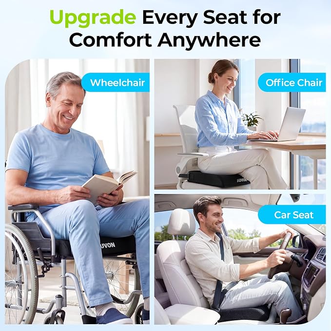 AUVON Gel Wheelchair Seat Cushion with Waterproof Cover for Pressure Sore & Ulcer, Ergonomic Chair Cushion with U-Cutout for Tailbone Pain, Back Pain Relief, Memory Foam Wheelchair Cushion, Anti-Slip | Ergonomic Chair Cushion with U-Cutout for Tailbone... - Image 9