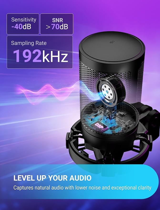 FIFINE AmpliGame A6V USB Gaming Microphone, Condenser RGB Mic for Streaming | Quick Mute, RGB, Gain Control, Tripod Stand, Pop Filter, Shock Mount, for PC/PS5 Discord Twitch Podcasts Videos YouTube - Image 3