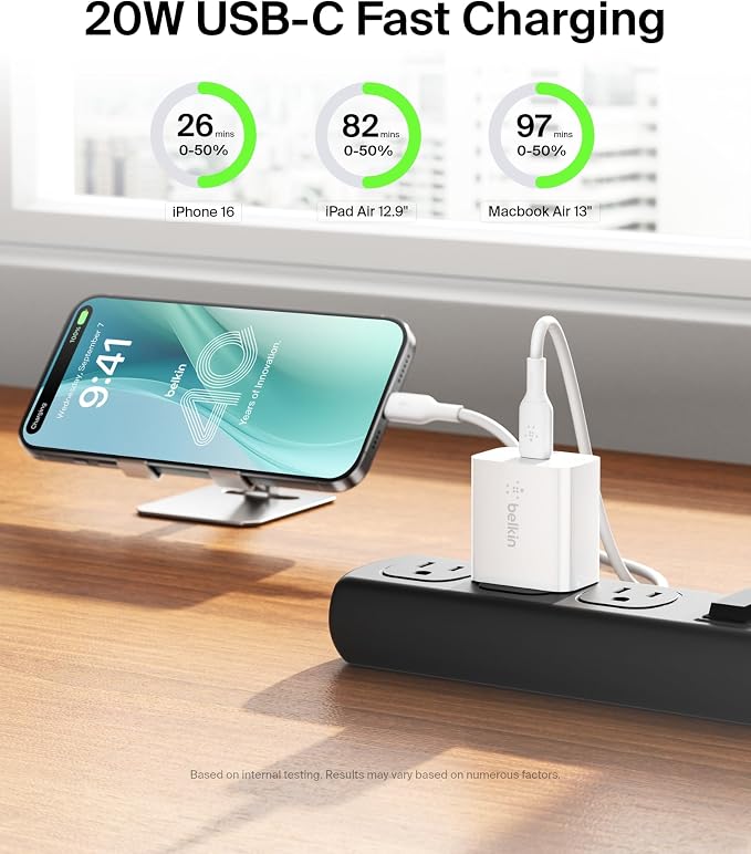 Belkin 20W Compact USB C Charger Block, 2 Pack, Fast Charging for Travel | Fast Charging, iPhone 17, Air, Pro, Pro Max, iPad, AirPods, Apple Watch, Samsung Galaxy S25, Switch 2 - Image 2