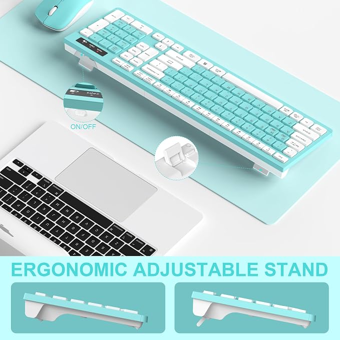 Wireless Keyboard and Mouse Combo Silent for Office and Home(Turquoise) | 2.4G Full Size Silent Cordless Keyboard with Tilt Legs,3-Level DPI Quiet Mouse,for Windows/Mac OS/Desktop/Laptop/PC - Image 6