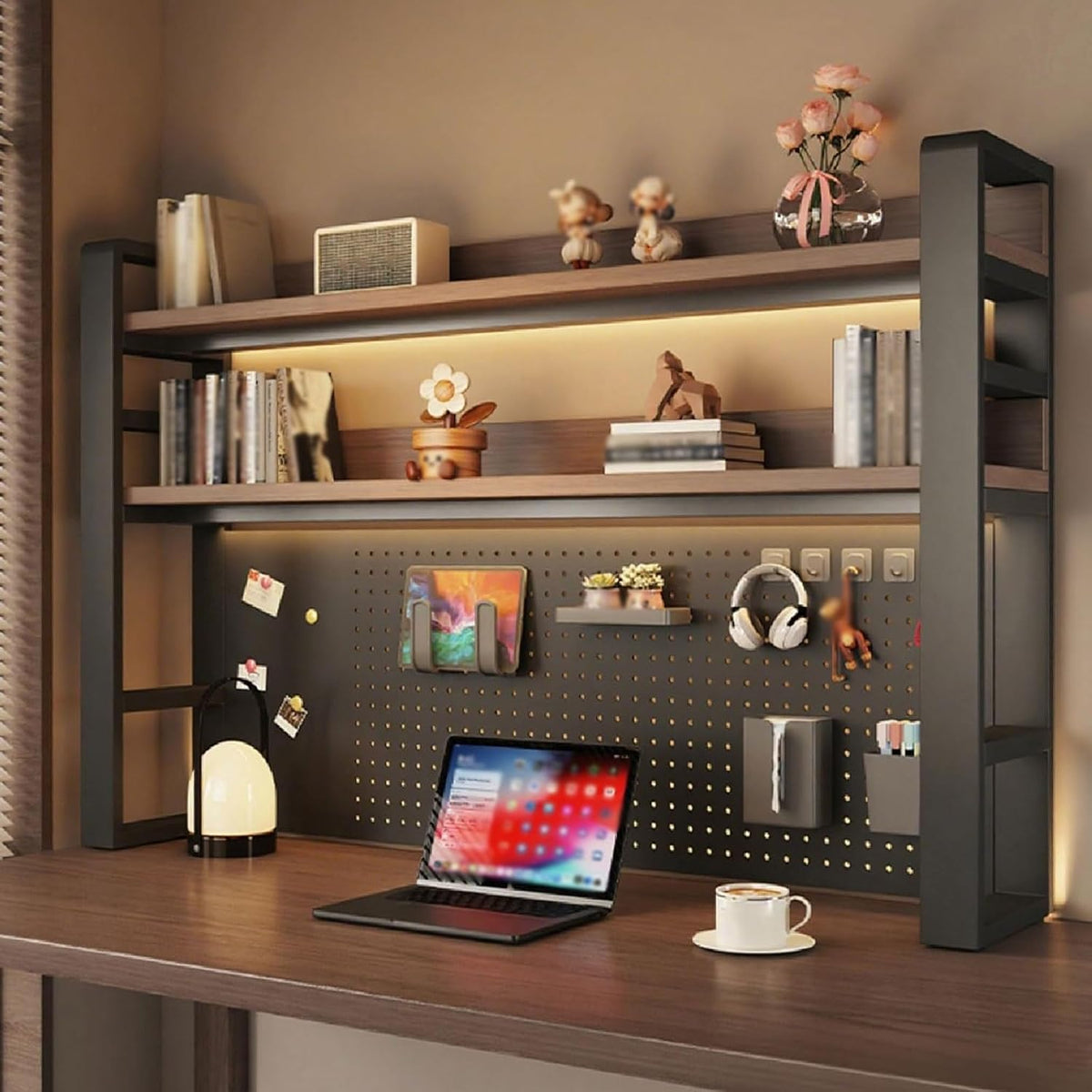 Desktop Bookshelf with Pegboard, Clamp On Desk Shelf, with Multipurpose Design, Dorm Bookshelf, Storage Shelf, for Office Desk Organization(Black,95 * 93cm/37.4 * 36.6in) by LHXLSH