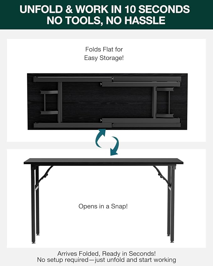 Small Folding Computer Desk – Portable 55.1 Inch Foldable Laptop Table, Collapsible and Compact for Easy and Fast Setup, Lightweight for Small Spaces, Home Craft and Study Use, Dark Oak - Image 3