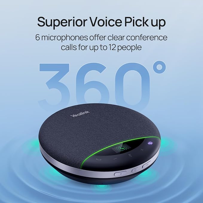 Yealink Bluetooth Speakerphone SP96 Support Daisy-Chain 26H Talk Time Teams Certified 65mm Conference Speaker and 6 Microphones Smart AI Noise-Canceling 5m Voice Pickup Radius 1.2m USB C/A 400g - Image 2