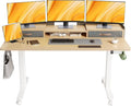 Claiks Standing Desk with Drawers & Wheels, 2 Height Shelf 63" Natural | 2 height adjust shelf, tabletop drawers, felt fence design, sturdy supports 176 lbs, 4 wheels, 2 tire monitor stand by CLAIKS
