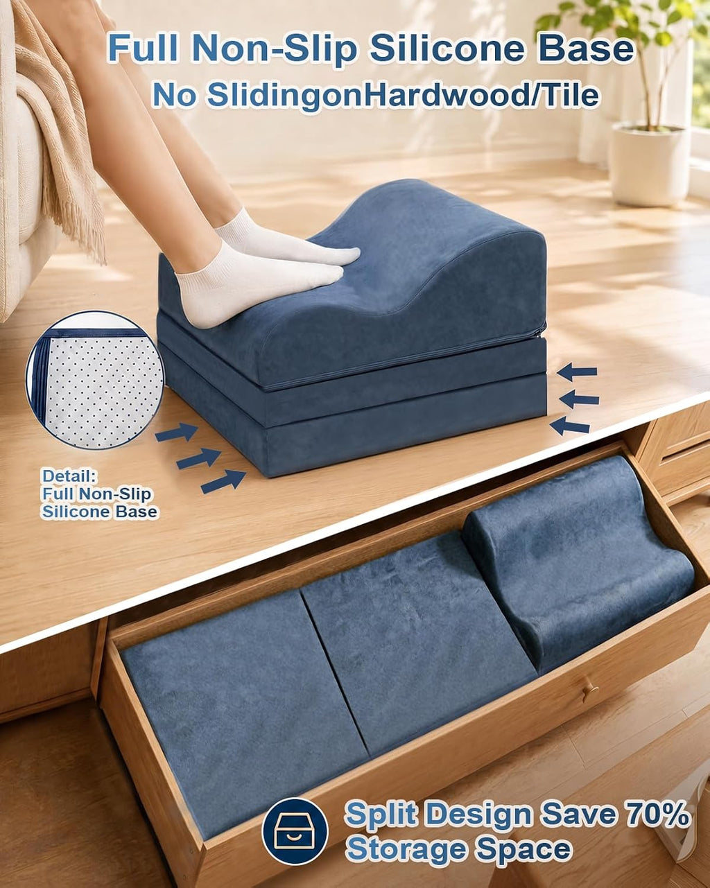Under Desk Foot Rest, 3-Level Adjustable Foot Stool (Blue) - Image 6