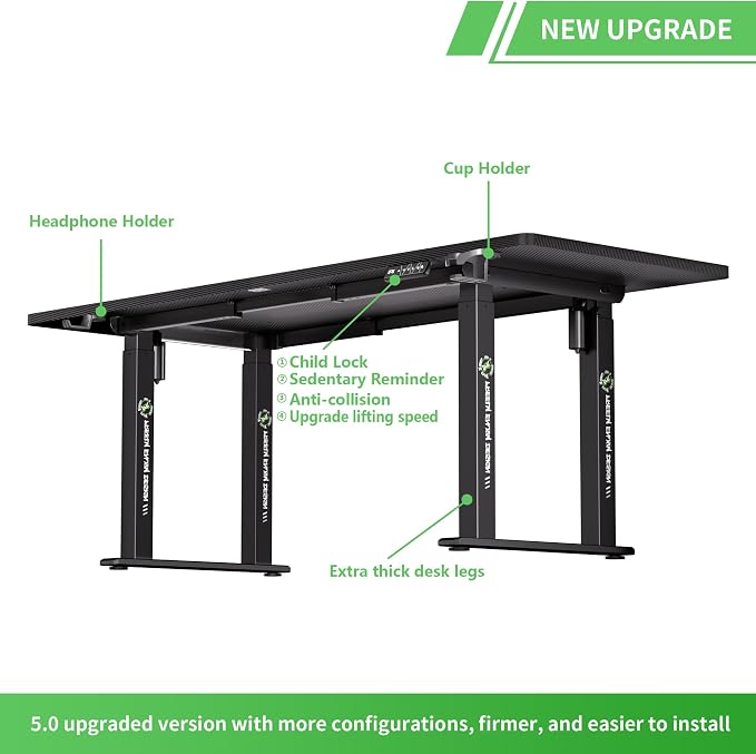 X-Win 71" Electric Standing Desk, 4-Leg Height Adjustable Gaming Desk | 4-leg standing desk design delivers enhanced stability and support, keeping gaming setups and workstations steady. - Image 7