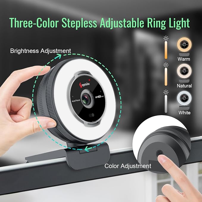 Angetube Streaming Webcam with Microphone, USB 1080P Web Cam w/Ring Light | Remote Control, 1080P@60FPS, 5X Digital Zoom, Built in Privacy Cover, HD Computer Web Camera for Desktop, PC, Laptop, Mac - Image 2
