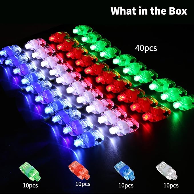 40 Pcs LED Finger Lights, 4 Colors Finger Flashlights, Battery Powered Light Up Finger Ring Toys, Mini Finger Lamps, Glow in The Dark Party Supplies for Rave Concert Shows (40Pcs) - Image 7