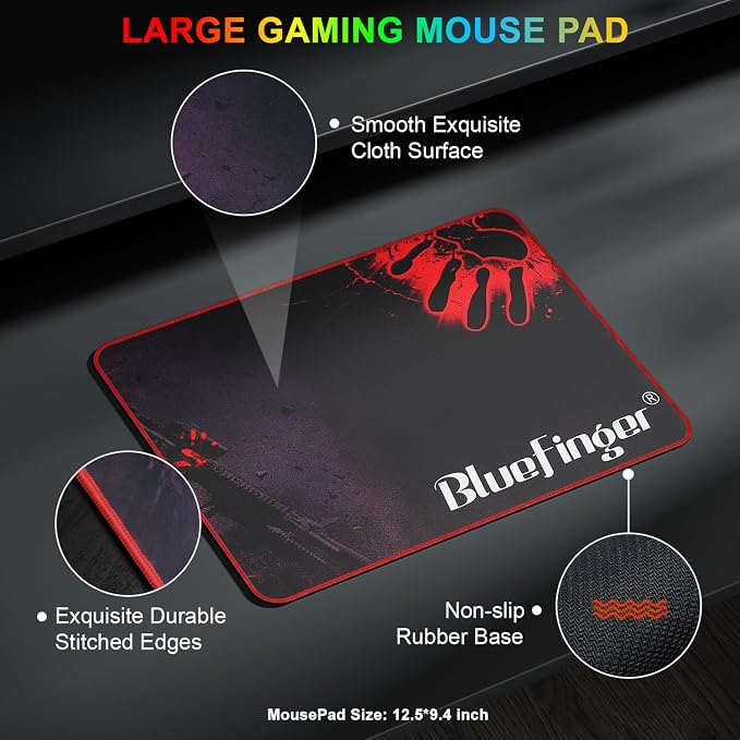 BlueFinger RGB Gaming Keyboard and Backlit Mouse Combo, USB Wired, LED Gaming Set for Laptop PC Computer Game and Work(Gray & Black) - Image 8