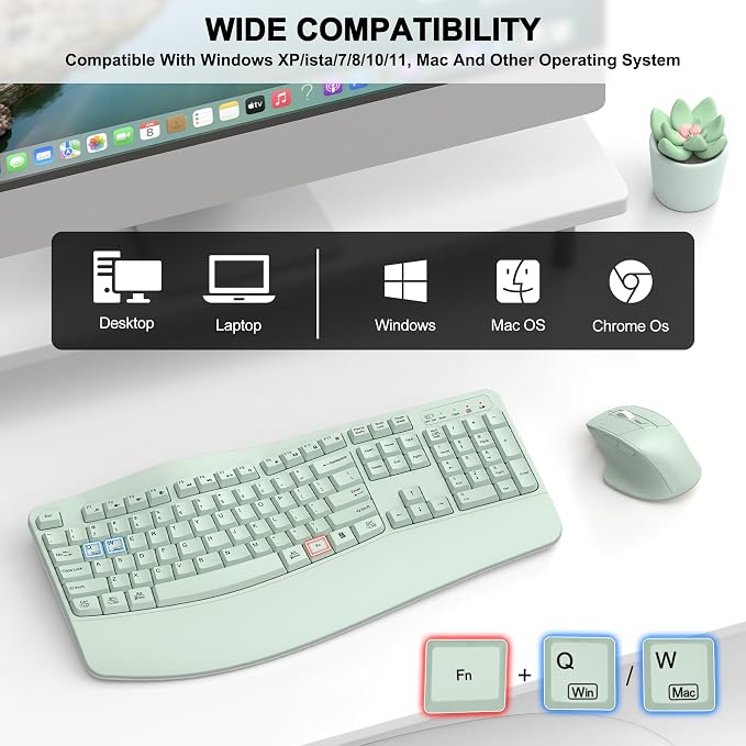 Wireless Keyboard and Mouse Combo, 2.4G Ergonomic Wave Key(Avocado Green) | Full Size Wave Keyboard with Wrist Rest, 3-Level DPI Adjustable Ergonomic Mouse for Windows and Mac OS Desktop/Laptop/PC - Image 7