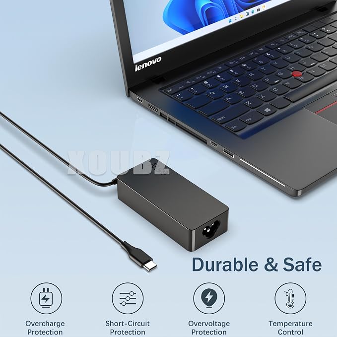 XOUBZ 65W UBS C Laptop Charger Compatible with Lenovo Thinkpad T480S T580S E480 E580 T14 T15 T16 E14 E15 X1 Carboon Yoga 7i 9i C930 C940 Chromebook C330 S330 300e Fast Power Adapter - Image 3