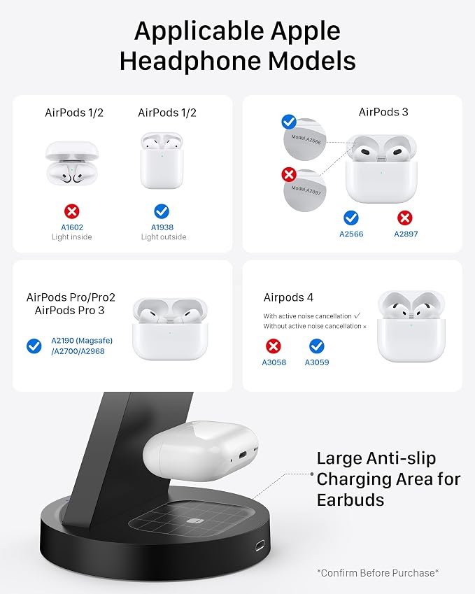 Anlmz 3 in 1 Charging Station for iPhone, Wireless Charger for iPhone 17 16e 16 15 14 13 12 11 X Pro Max & Apple Watch - Wireless Charging Station for AirPods 4 3 Pro - Image 5