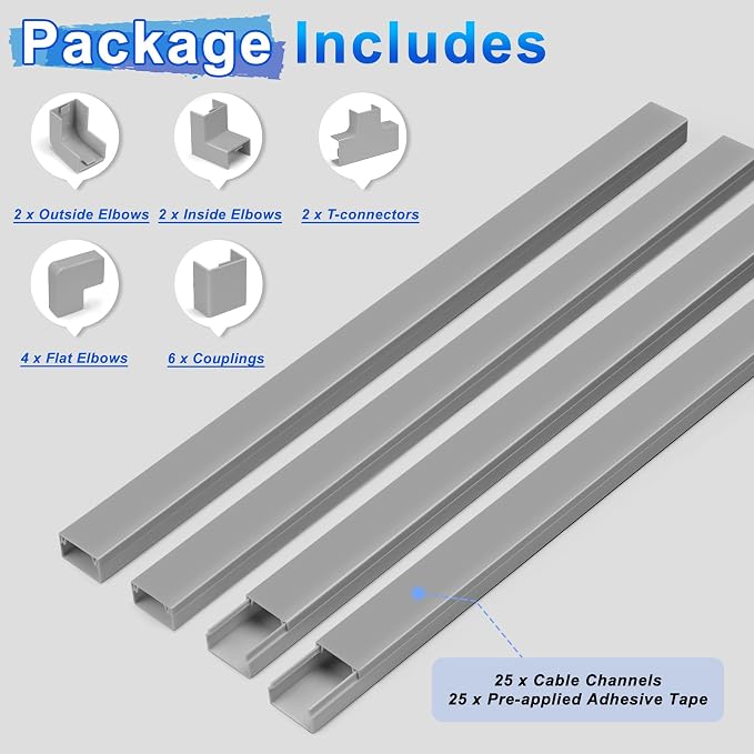 Wire Covers for Cords Kit-392.5in Wire Hiders for TV on Wall, Cord Cover Wall, Cord Hider Wall Mounted TV, TV Cable Hider Wall Kit for Wire Cover, Cord Concealer, 25 x L15.7 W 0.95H 0.55in, Grey - Image 3