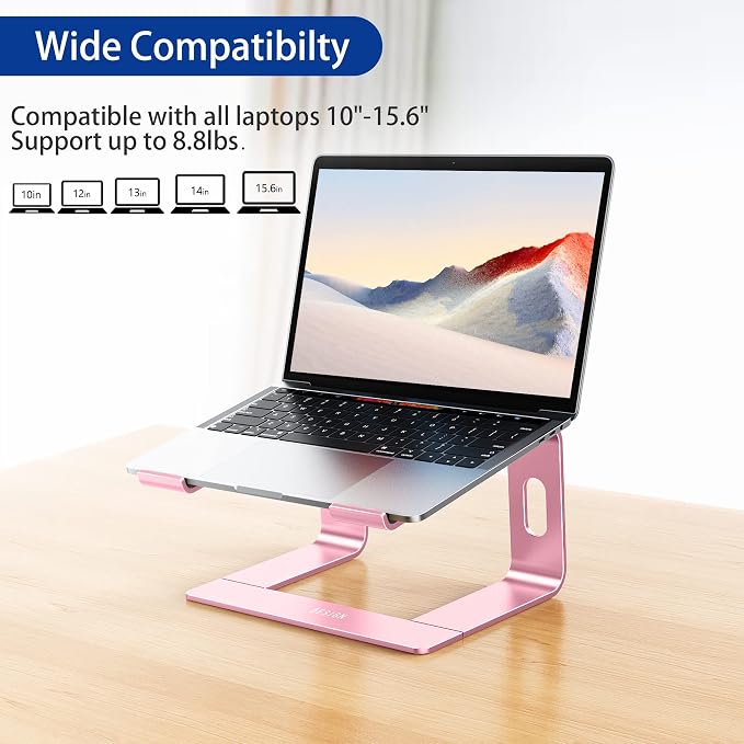 BESIGN LS03 Aluminum Laptop Stand, Ergonomic Detachable Computer Stand, Notebook Riser, Laptop Mount Compatible with Air, Pro, Dell, HP, Lenovo More 10-15.6" Laptops, Pink - Image 3