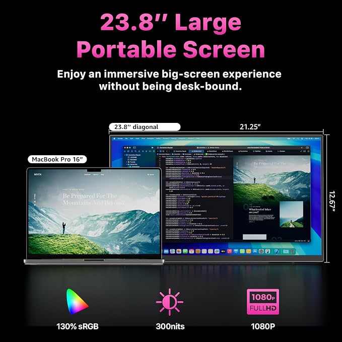 cocopar Portable Monitor IPS Travel Monitor with USB-C HDMI Portable Screen for Laptop MacBook Surface PC PS4/5 External Display with Kickstand, VESA Mountable, 23.8 Inch - Image 3