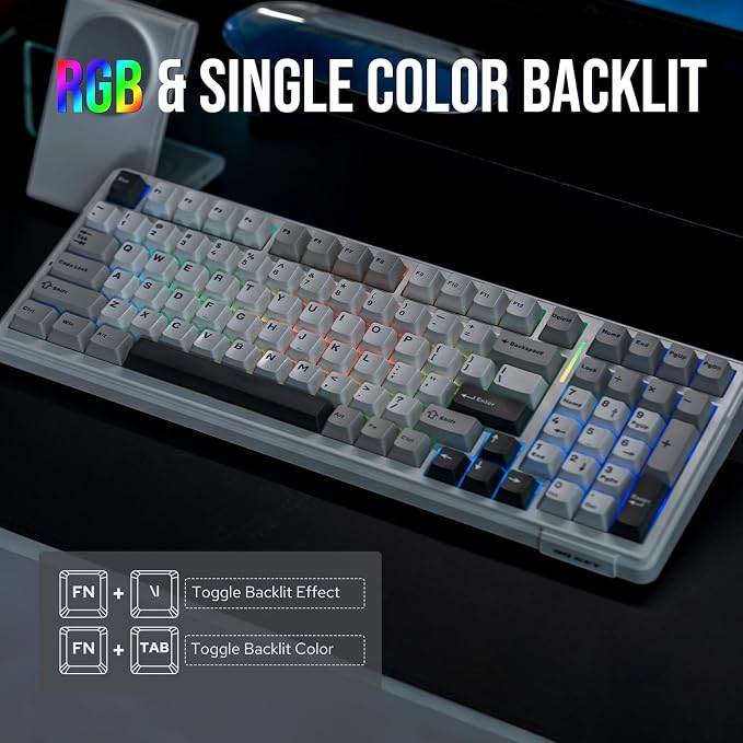 EPOMAKER x Aula F99 Wireless Mechanical Keyboard, Hot Swappable Gasket | Custom Gaming Keyboard with Five-Layer Padding, BT/2.4GHz/USB-C, 8000mAh Battery (White Grey, Nimbus V3 Switch) - Image 7