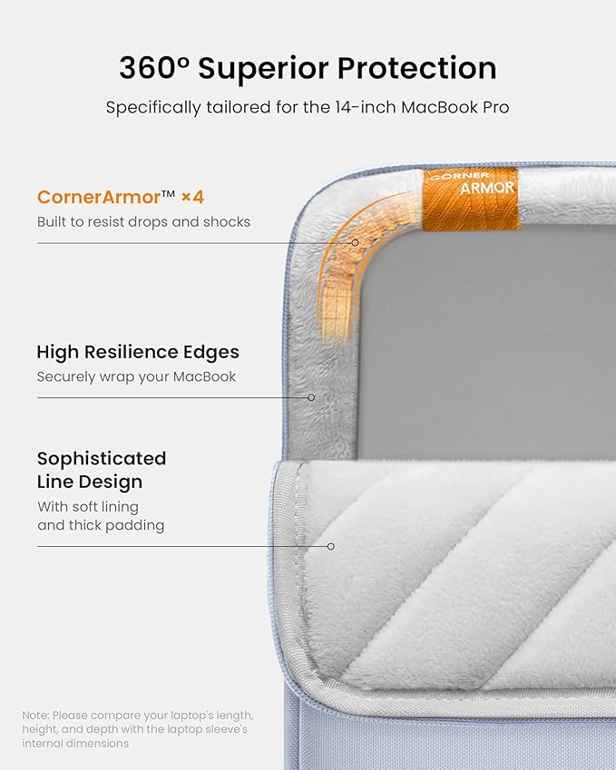 tomtoc 360° Protective Laptop Sleeve for 14-inch MacBook Pro M5 Pro/Max | 2026 A3426 A3427 A3434 M4/M3/M2/M1 A3112 A3401 A3185, Water-Resistant Laptop Case Bag Fits Dell XPS 14 & 13.8" Surface Laptop - Image 4