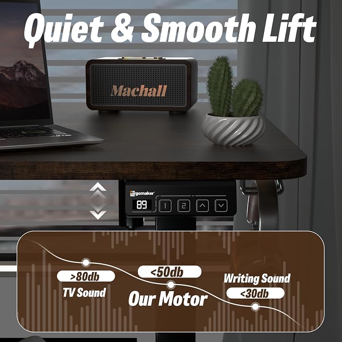 55"x24" Standing Desk, Height Adjustable Sit-Stand Home Office, Brown | Electric Adjustable Standing Desk, Sit to Stand Computer Office Desk with Splice Board, Memory Preset, Lifts 28.7''-46.5" - Image 6