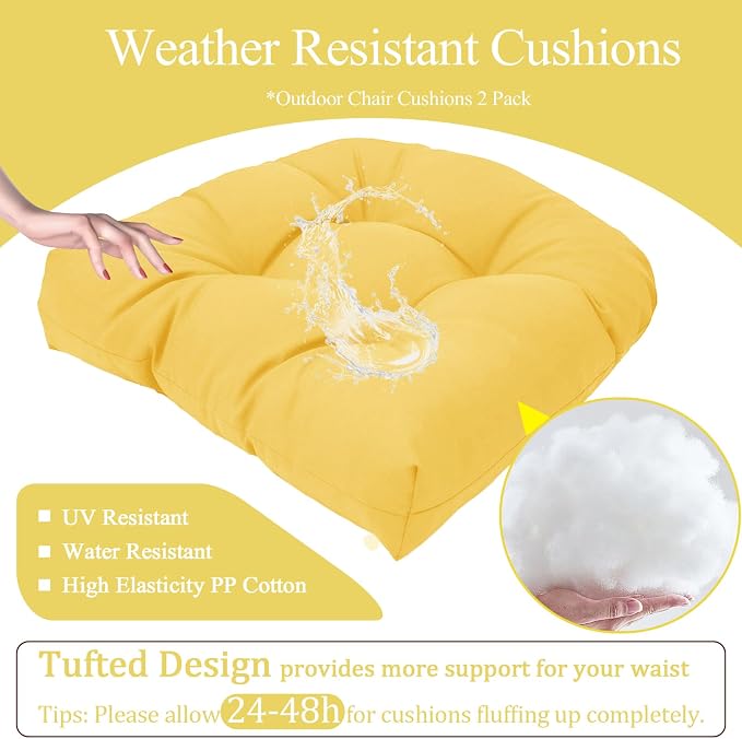 MTMR 2Pcs Outdoor Chair Cushions, Patio Furniture Seat Pads, Waterproof | 2Pcs , waterproof cover, PP cotton, u-shaped, no-fading, thick patio seat pads for outdoor wicker furniture in yard, 19x19x4 - Image 4