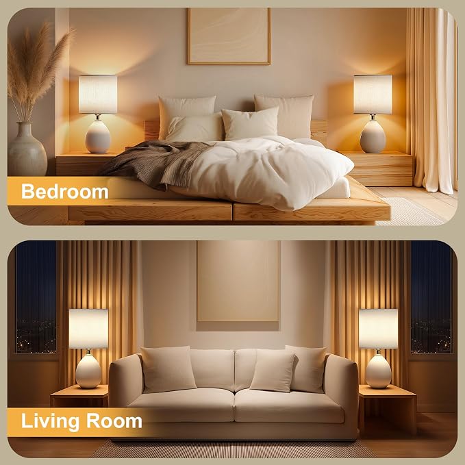 18.5" Table Lamps Set of 2 for Living Room Bedroom, Bedside Lamps for Night Stands, Desk Nightstand Lamp Dimmable, Modern Linen Cream Ceramic Lamps - Image 5