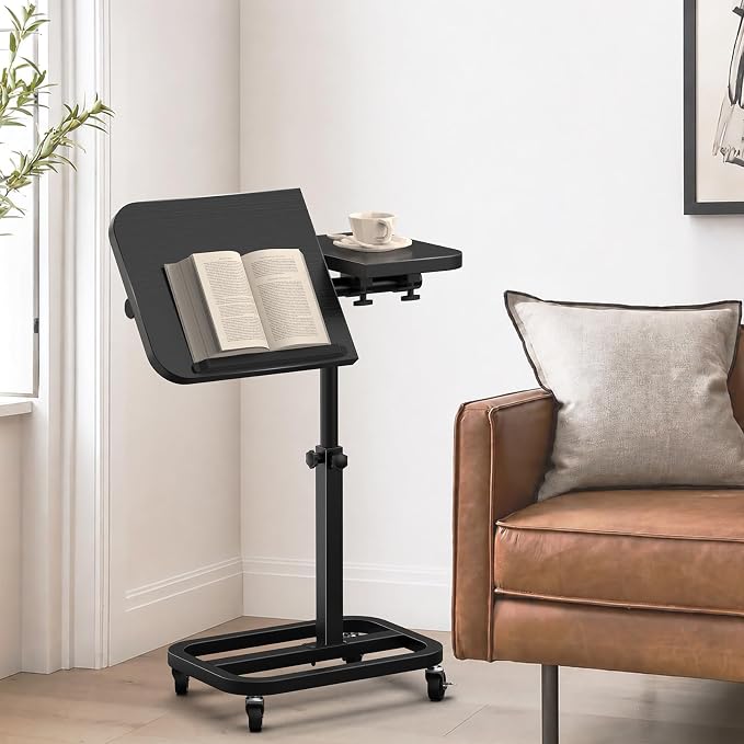 Portable Rolling Over Bed Laptop Desk, Adjustable Height and Tilt for Home | Alentar Large-Size Mobile Laptop Stand for Bed, Sofa TV Tray with Wheels, Sturdy Welded Metal Frame, Black, 25” x 12.99” - Image 6