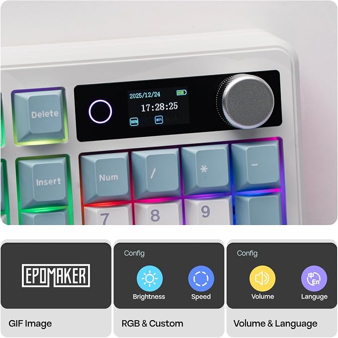 EPOMAKER TH99 PRO 96% Mechanical Keyboard with Screen & Knob, 10000mAh | 2.4Ghz/BT, Hot Swap, Custom Driver, RGB Backlit, PBT Keycap, Wireless Gaming Keyboard for PC/Mac(Blue&White, Sea Salt Silent) - Image 3