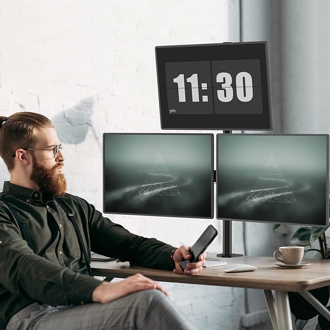 WALI Tall Triple Monitor Mount for 13-27 inch Computer Screens, up to 22lbs | 3 Monitor Desk Mount, Full Motion with Tilt, Swivel, Rotation, C-Clamp/Grommet Mounting, VESA 75/100mm (M003), Black - Image 2