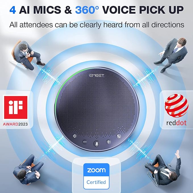 EMEET M3 Bluetooth Conference Speaker and Microphone, Zoom Certified | with 4 AI Mics 360° Voice Pickup, 18H Talk Time, USB 2.0&Bluetooth 5.0 with Daisy Chain for 20 People for Zoom Teams - Image 2
