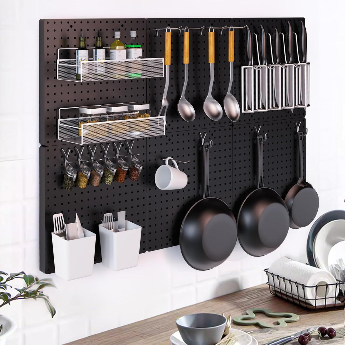 FZK Modular Plastic Peg Board Wall Organizer Kit, 16x16, Black - Image 7
