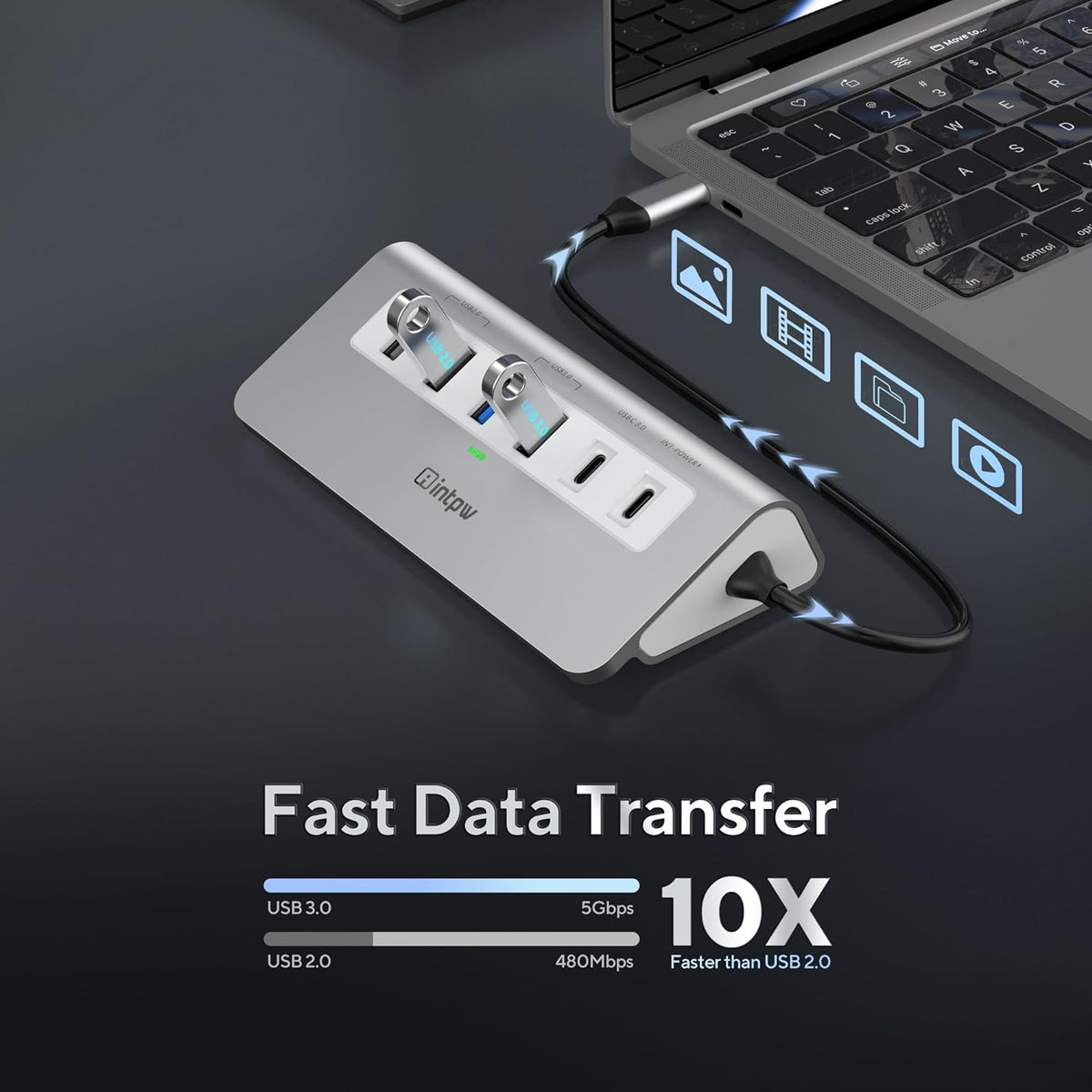 USB C Hub 9-in-1, 28° Ergonomic Aluminum Hub, 4K@60Hz HDMI, PD 100W - Image 4