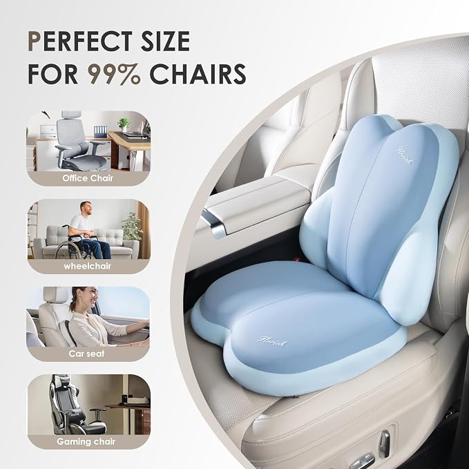 Car Seat Cushion and Back Support for Car Ultrathick Memory Foam Office Chair Cushions with Lumbar Support Pillow for Sciatica & Back & Tailbone Pain Relief (Blue) - Image 2