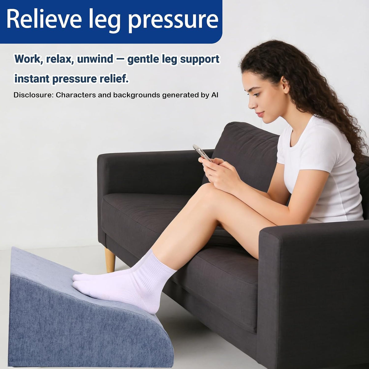 Foot Rest for Under Desk at Work, Ergonomic Under Desk Footrest with Washable Cover for Office, Home & Gaming Leg Elevation Pillow Blue - Image 5