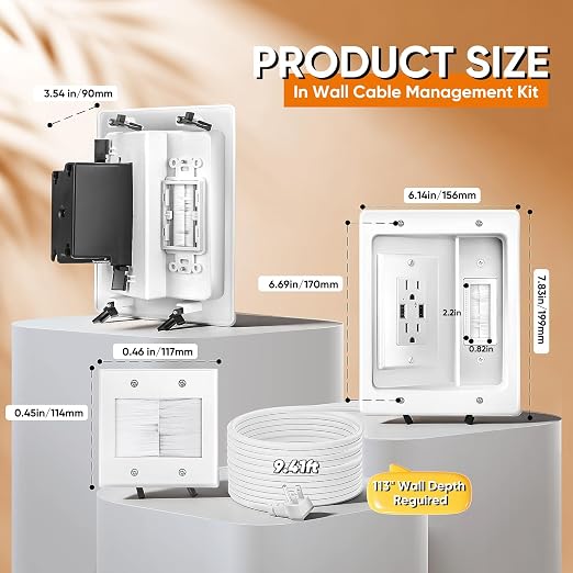 in Wall Cable Management Kit with Brush Wall Plate, AC Outlet & USB-A Port | Integrated Embedded Design, Perfectly Compatible with Structured Cabling - Image 7