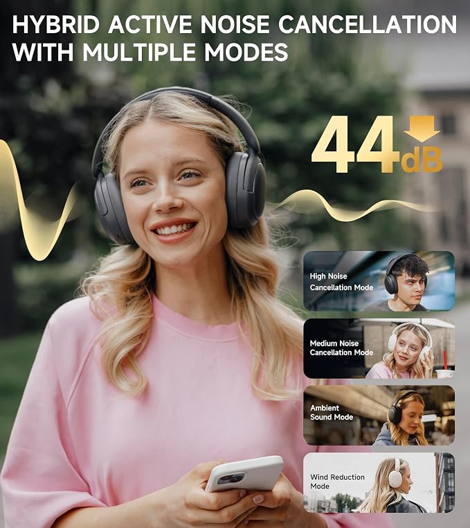 Edifier W800BT Pro Hybrid Active Noise Cancelling Over Ear Headphone, Gray | Bluetooth 5.4, Hi-Res Audio, AI Call Noise Cancellation, 45H Playtime, Fast Charging, Foldable, Wireless Over-Ear Headphones - Image 2